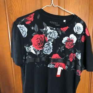 Guess Jet Black Red and Grey Rose Shirt
